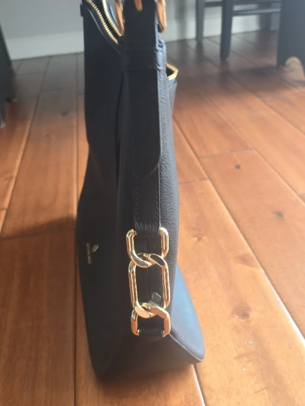 Michael Kors Black Pebbled Leather Shoulder Bag with Gold Hardware